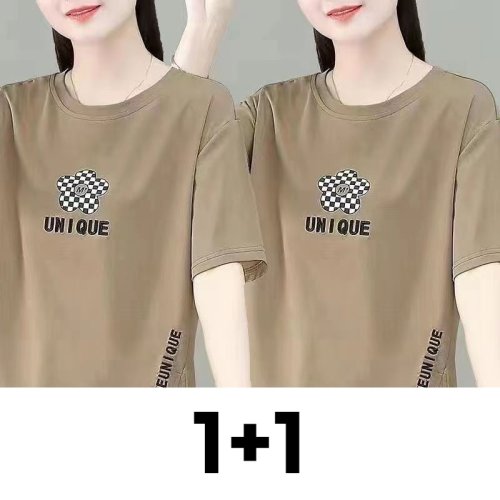 1+1 중년여성 라운드넥 티셔츠 여름 냉장고 엄마룩 우아한 데일리 베이직 빈티지 오버핏 캐주얼 스판 편한 빈티지 풀오버 아우터 상의 2매입