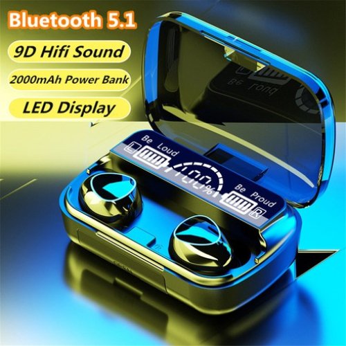 TWS M10무선 블루투스 5.1 이어폰 2000mAh 보조베터리 헤드폰 스포츠 블루투스 헤드셋 9D HIFI 이어폰 fone de ouvido|Bluetooth Earphone