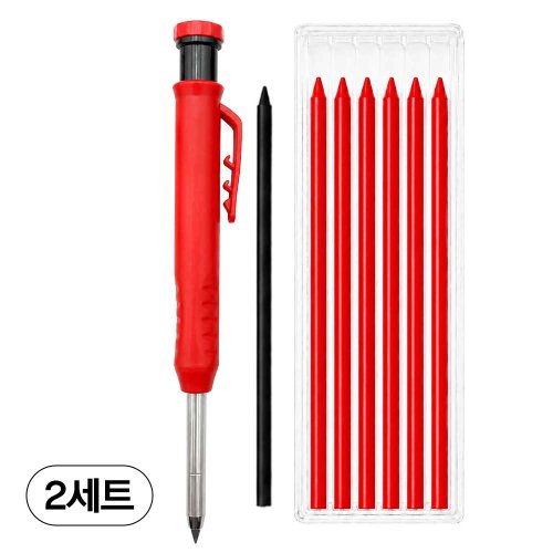 아띠꼴로 마킹왕 목공 연필 목수 샤프 펜 홀더 작업 연필심, 2박스, 레드펜세트