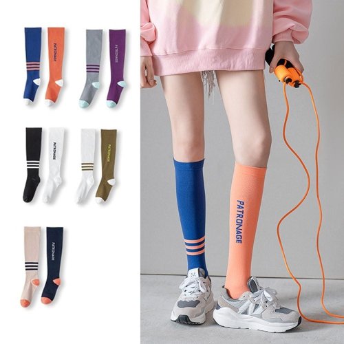 여성 스포츠 롱 압박 양말 러닝 피트니스 요가 운동 언발 컬러 삭스 무릎스타킹