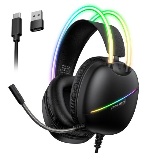 ONIKUMA 유선 게이밍 헤드셋 가상 7.1 usb RGB 노이즈캔슬링 마이크 X33, 블랙, X33