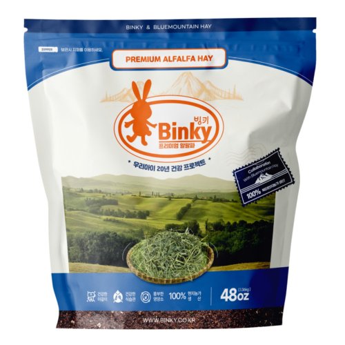 빙키 블루마운틴 알팔파 토끼 기니피그 친칠라 건초 사료 먹이 용품 1.36kg 48oz, 1.36kg, 1개