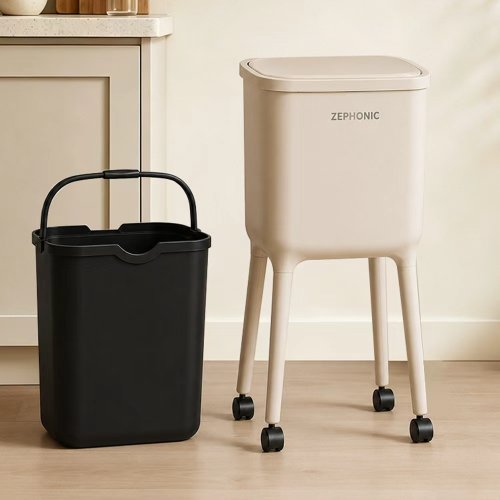 휴대용 주방 실내 장족형 대용량 휴지통, 18L+24L더블 배럴, 크림화이트