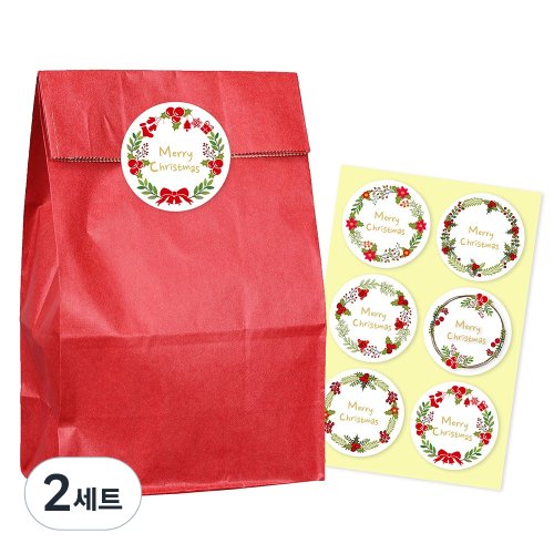 종이봉투 중 50p + 크리스마스 스티커 54p, 레드, 2세트